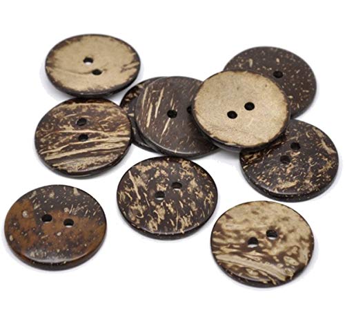 Sadingo Botones grandes de coco y nuez para coser, marrón, 20 unidades, diámetro de 3,8 cm, botón de dos agujeros, para manualidades, botones decorativos