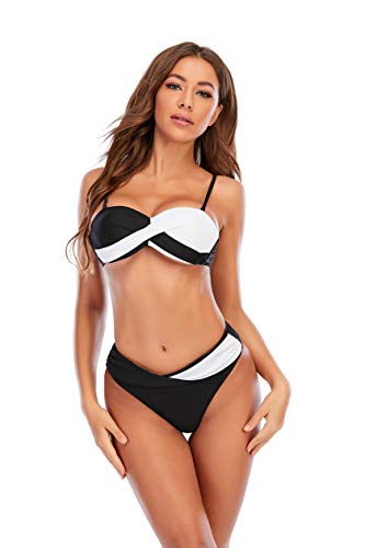 ShopINess Bikini Bicolor (Blanco-Negro, M)