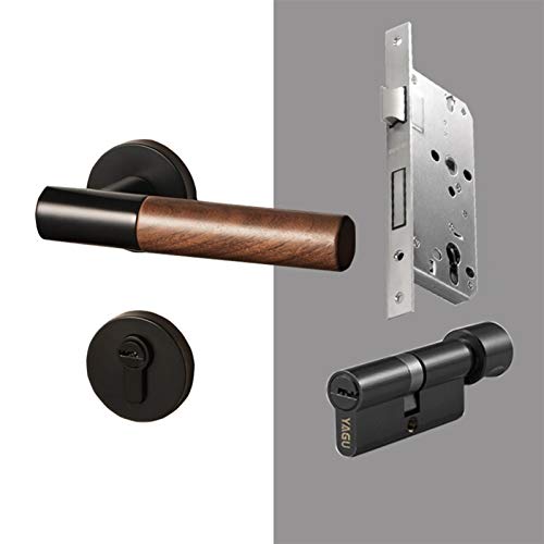 Simple cerradura de puerta estilo americano cepillado negro manija de puerta de dormitorio cerradura interior de nogal manija con cerradura de llave 7266-200 (color: negro)
