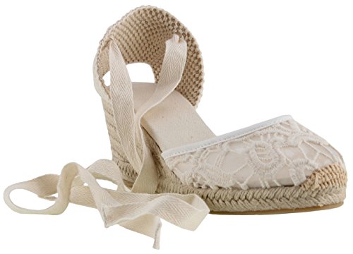 SimpleC Zapatos de Cuña de Tobillo con Tacón de Tobillo Clásico para Mujer, Sandalias de Alpargatas Pompom de Piel de Oveja Blanco Cordón38