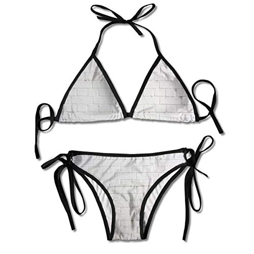 Sistemas para Mujer Impresos Pared de ladrillo Blanca Vieja del Bikini, Traje de baño de la Playa del Traje de baño del triángulo