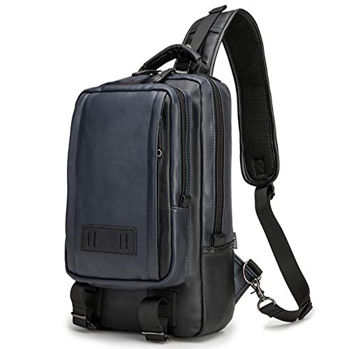 SPAHER Bolso Bandolera Hombre Bolso de Hombro Mochila de Pecho Piel Cuero Bolsa Deportivo Bolsa Sling Crossbody Messenger Bag Daypack para Negocio Deporte Senderismo Viajes Negro 009