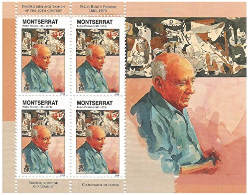 Stampbank Pablo Ruiz Picasso Y Sellos Decorativos Hoja - Hombres y Mujeres Famosos del Siglo 20 - Montserrat / 1998 / MNH