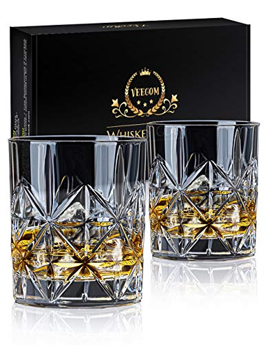 STNTUS INNOVATIONS Vaso de Whisky, Juego de 2 Vasos de Whisky de Cristal de 300ml, Vasos Whisky Sin Plomo para Cóctel, Whisky Escocés, Bourbon, Regalo de Whisky para Hombre, Padre (Classic)
