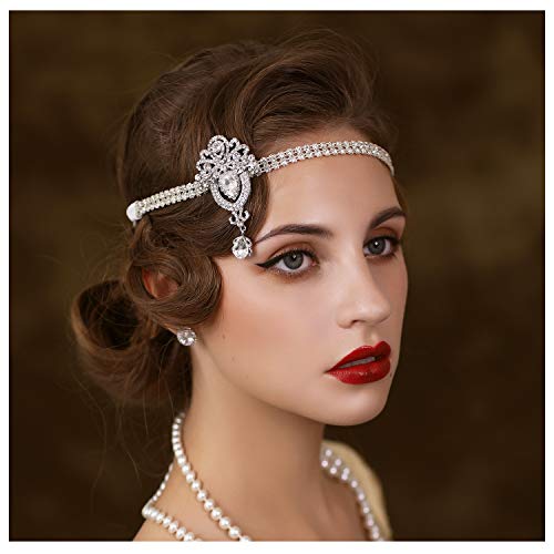 SWEETV Diadema de estilo Art Déco de los años 20, gran Gatsby Headpiece años 20, accesorio para el pelo, color plateado