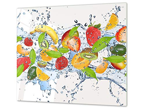 Tabla de cocina de vidrio templado - Tabla de cortar de cristal resistente – Cubre Vitro Decorativo – UNA PIEZA (60 x 52 cm) o DOS PIEZAS (30 x 52 cm); D07 Frutas y verduras: Frutas 37