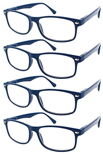 TBOC Gafas de Lectura Presbicia Vista Cansada - (Pack 4 Unidades) Graduadas +1.50 Dioptrías Montura de Pasta Azul Diseño Moda Hombre Mujer Unisex Lentes de Aumento Leer Ver Cerca