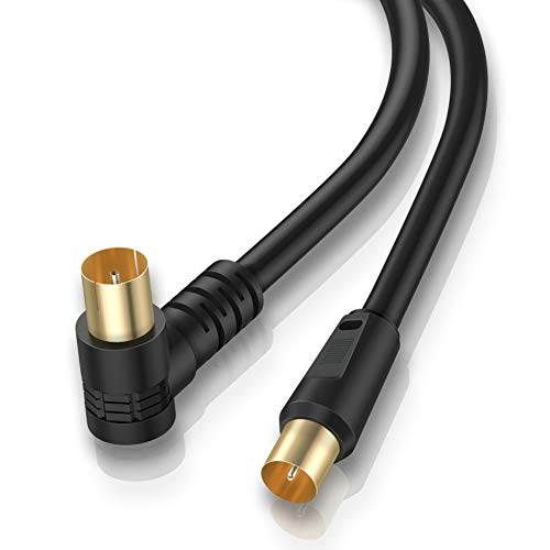 TESmart - Cable coaxial para antena de TV (macho a hembra, 2 m, cable de extensión de TV recto a 90 Dgree, conectores chapados en oro, compatible con 4K / UHD, 1080P / FullHD