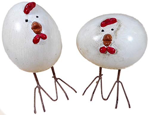 Trends & Trade Juego de 2 figuras de gallina y gallo de 14 x 9 cm, patas de metal, gallina, cascabel, moderno, decoración F48