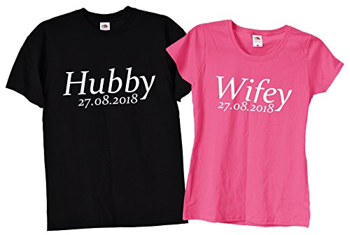 TrendySnug Tees - Camisetas personalizadas para parejas, 40 unidades disponibles en Negro Negro y rosa con texto en blanco. Medium