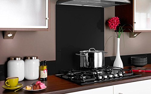 Vidriopanel Panel DE Vidrio para Cocina en Diferentes Medidas y Colores/Cristal de Protección Salpicaduras para frentes de cocinas (90x50 cm, Negro)