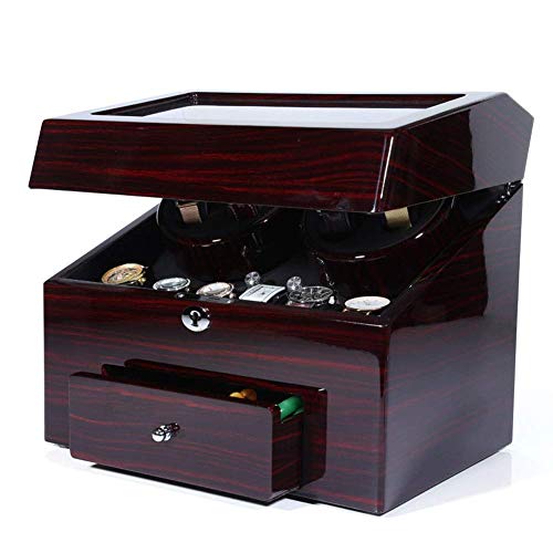 XIUWOUG Caja expositora automática de relojes de madera, caja de almacenamiento, 5 modos de rotación, caja de cartón, silencioso, motor anti-magnetización, resistente al polvo