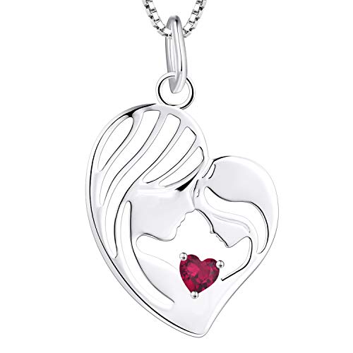 YL Collar de madre e hija Collar de plata de ley 925 con colgante de corazón de rubí profundo Regalos para mujeres de mamá, 45-48 cm