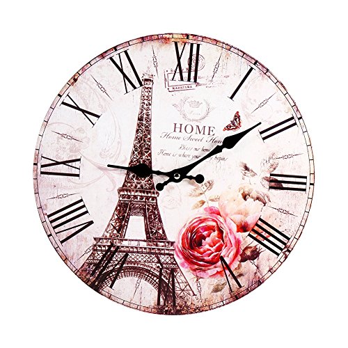 Yosoo Reloj de Pared de Madera de la Torre Eiffel de París del Vintage