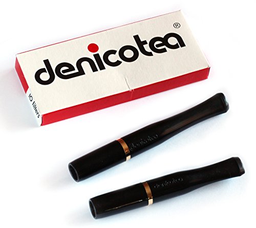 2 Denicotea – Boquilla de cigarrillos negro con color de oro anillo + 10 Extra filtros