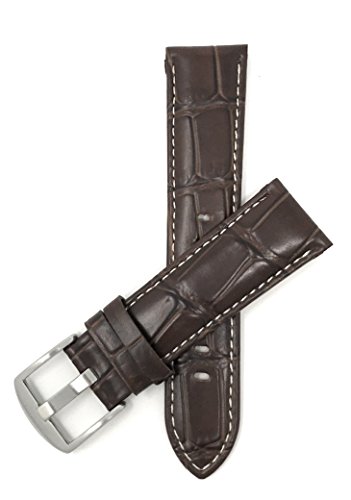 24mm Correa reloj de cuero auténtico, Marrón, Aligator grano, hebilla de acero inoxidable, también disponible en negro et marrón rojizo