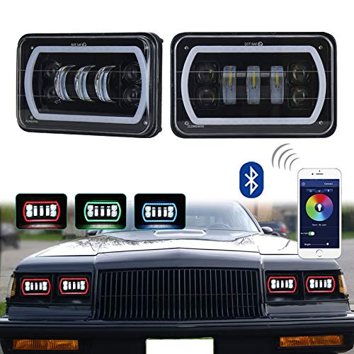 4x6 LED faros con blanco RGB Halo Music Mode Seal Beam reemplazar H4651 H4656 H4666 Rectangular LED faro para camiones coches motocicletas