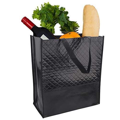 6 Piezas bolsas de supermercado reutilizables, 38 x 35 x 18cm No Tejido bolsa de compras portátil con asa, Bolsa de Viaje,Bolsa para Regalo Ecológica para frutas, verduras, comestibles, regalos Black