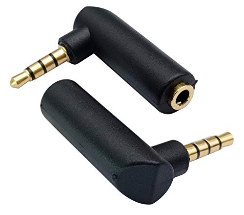 AAOTOKK Convertidor Audio para Auriculares de 3.5 mm 90 Grados en ángulo Recto 4 Polos 3.5 mm (1/8 pulg) Macho a Hembra TTRS Adaptador de Extensión de Conector de Audio Estéreo(2 Unidades/4 Polos)