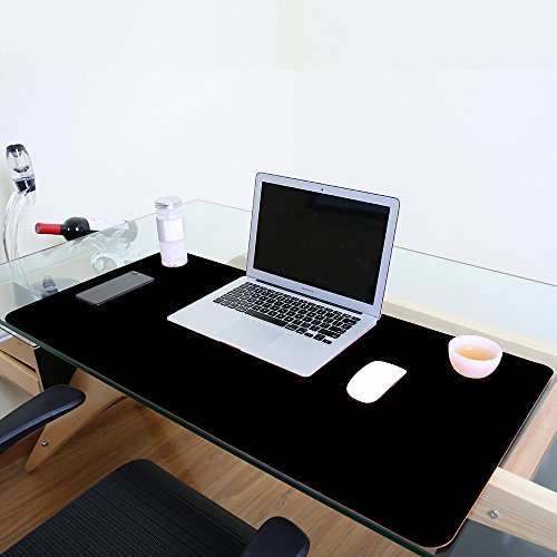Alfombrilla de escritorio grande, impermeable, de piel sintética, para ratón y otros accesorios, suave, para la oficina y el hogar, rectangular, color negro L