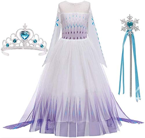 AOGD La Reina de las Nieves, 2 disfraz Elsa Princesa, vestido para niña, traje de boda, cumpleaños, canarval, guante mágico de Frozen, Elsa vestido morado