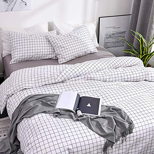ARYURBU Ropa de cama de 240 x 220 cm con 2 fundas de almohada de 80 x 80 cm, diseño a cuadros, cómodo y moderno, para hombre y mujer, funda de edredón doble