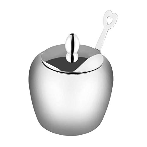 Azucarero en forma de manzana con dispensador de azúcar, de acero inoxidable, para condimentos, salero, azúcar, especias, recipientes con tapa y cuchara, utensilios de cocina