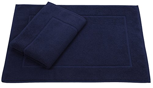 Betz 2 Unidades alfombras de baño tamaño 50x70cm 100% Algodon alfombriila baño Serie Premium Calidad 650 g/m² Disponible en 10 Colores Color Azul Oscuro
