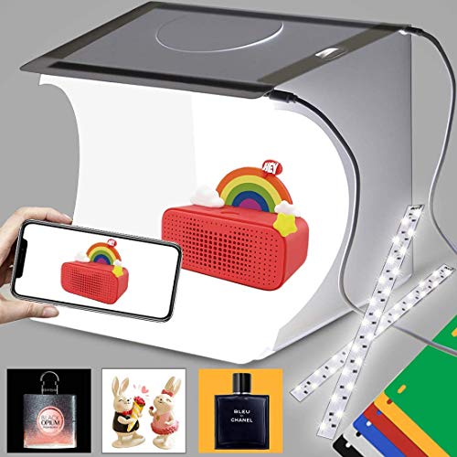 Caja de Luz Fotografia 22cm Estudio Fotográfico Portátil con 2x20 Luces LED y 6 Colores de Fondo para Fotografía de Productos