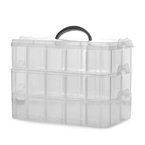 Cajas de almacenamiento de 3 niveles | Organizadores desmontables de caja transparente | Caja de almacenamiento apilable | Contenedores transparentes con asa | Pukkr