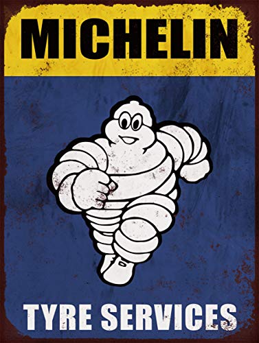 Cartel publicitario retro de Michelin de neumáticos tamaño A4, impreso en aluminio cepillado
