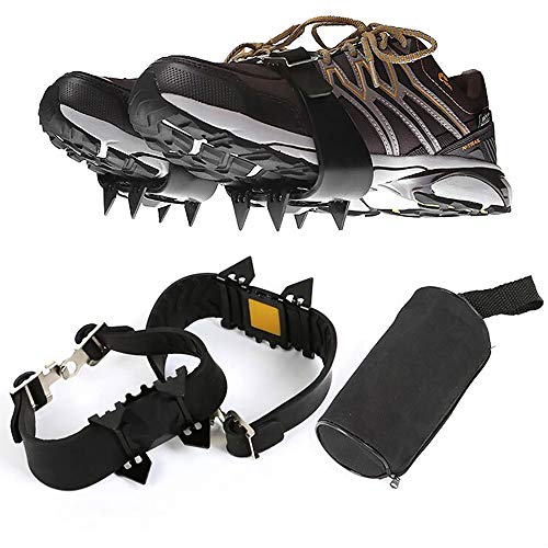 C/H 4 puntas de garras de hielo apretones Cramppones, antideslizante Overshoe, invierno nieve tracción tacos para zapatos botas, para caminar, senderismo, pesca, 1 par
