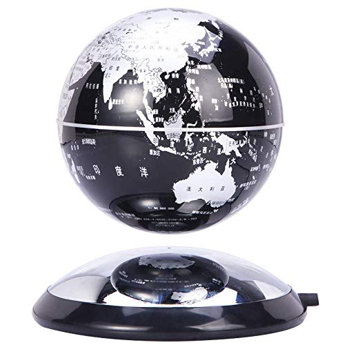 CHOUE 6 Pulgadas Globo Terráqueo Flotante Negro Mapa Mundo Magnetico Formas Que Giran El Mapa del Mundo con Luces Led Earth Globe