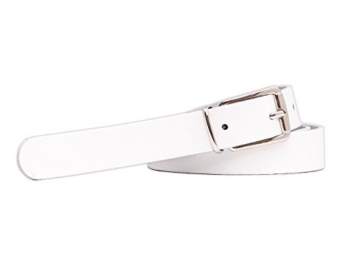 Cinturón de cuero auténtico - Calidad alemana - 2 cm de ancho - Para cinturas de 75 a 115 cm - Blanco - Cintura = 70 cm/Longitud total = 85 cm