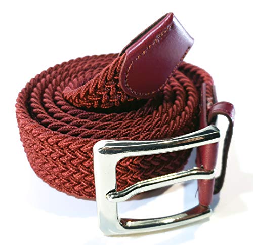 Cinturón trenzado elástico y extensible cinturones con hebilla para hombre y mujer. (Granate, 115cm)