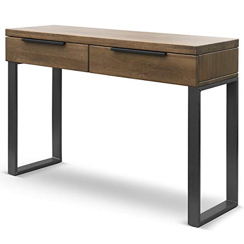 COMIFORT Mueble Recibidor - Consola Moderna de Estilo Minimalista e Industrial, Mesa de Entrada de Madera de Roble Macizo con 2 Cajones, Armario de Almacenaje, Color Roble Nogal