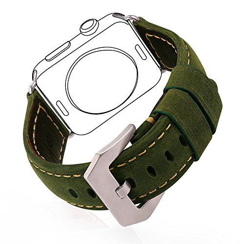 Correa Cuero 42mm para Watch Series 3 / 2 / 1 Bandmax Verde Correa Loop de Piel Reemplazo con Cierre de Acero Inoxidable Ajustable para Apple Watch Todos los Modelos(Verde)