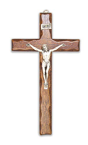 Crucifijo de madera – de pared – Cristo chapado en plata 999 – Producto en Umbria Italia – (17 x 9,5 cm)
