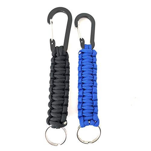 Cuerda Llavero con mosquetón Kit de 2 piezas - 5 colores disponibles, color Negro + Azul