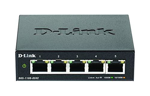 D-Link DGS-1100-05V2, Switch Smart 5 Puertos Gigabit, RJ-45, Gestión Web, Layer 2, VLAN, sobremesa, sin Ventilador, IGMP Snooping, VoIP VLAN, QoS, Seguridad Red, sin Ventilador, Green