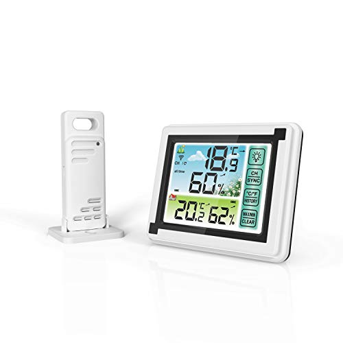 DollaTek Estación meteorológica inalámbrica con Sensor Exterior Interior termómetro Digital higrómetro con Pantalla LCD Grande para el hogar y la Oficina
