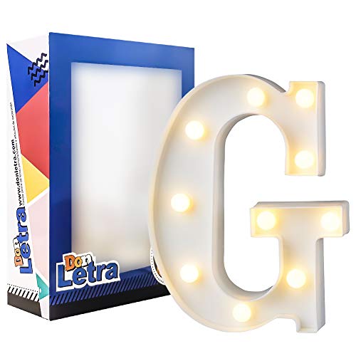 DON LETRA Letras Luminosas Decorativas con Luces LED, Letras del Alfabeto A-Z, Altura de 22cm, Color Blanco - Letra G