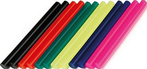 Dremel GG05 - Barras de cola de color multiusos, pack de 12 barras de 7 mm negro, rojo, verde, amarillo, azul y rosa para pistola de silicona caliente para decorar madera, plástico, cerámica, textil