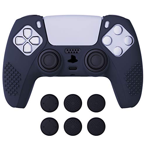 eXtremeRate PlayVital Funda de Silicona para PS5 Protector Tacto Suave Carcasa Ergonómica con 6 Tapas de Joysitcks para Playstation 5 Funda de Goma para Mando DualSense PS5(3D Tachonado-Oscuro Azul)