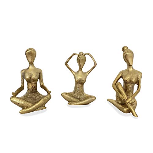 Fabnish Juego de 3 bonitas figuras de yoga, decoración abstracta, estatuas de mujer, yoga, pilates, meditación, color dorado, 16 cm + 16 cm + 17 cm