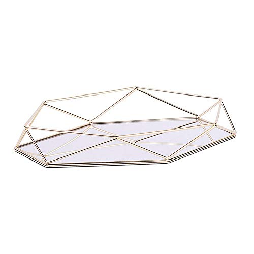 FABSELLER Bandeja decorativa de metal con y lujo tridimensional bandeja de almacenamiento hexagonal escritorio nórdico estilo organizador de caja de joyería (dorado)