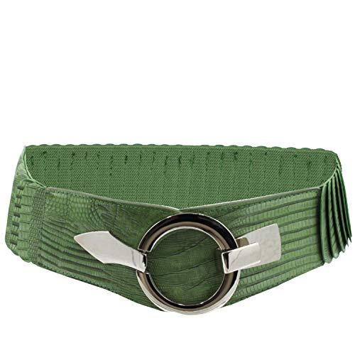 Gloop Cinturón elástico para mujer, 6 cm de ancho, anillo plateado Verde 18905a14 85 cm (cintura 76/108 cm)