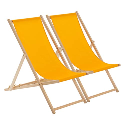 Harbour Housewares Tumbona reclinable y Plegable - Ideal para Playa - Estilo Tradicional - Madera - Naranja - Pack de 2