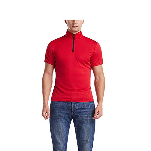 HONXT Camiseta deportiva de manga larga y manga corta para hombre con cuello en V Cuello alto con cremallera, manga corta-rojo L
