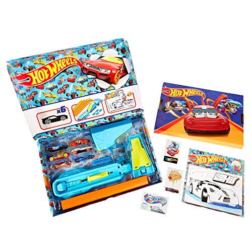 Hot Wheels Pack celebración 6 vehículos sorpresa con pistas de coches de juguete y set para pintar con pegatinas (Mattel GWN96)